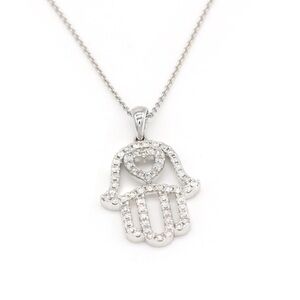 0.55ct Natural Diamond Hamsa Pendant 14k Gold Necklace 16" Chain